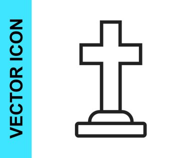 Beyaz arka planda çapraz simgesi olan siyah çizgi Tombstone. Mezar ikonu. Mutlu Cadılar Bayramı Partisi. Vektör