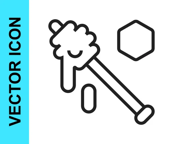 Schwarze Linie Honey Löffelstiel Symbol isoliert auf weißem Hintergrund. Honiglöffel. Vektor — Stockvektor