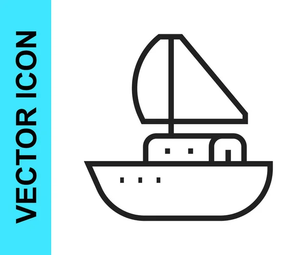 Zwarte lijn Jachtzeilboot of zeilschip pictogram geïsoleerd op witte achtergrond. Zeilboot Marine cruise reizen. Vector — Stockvector