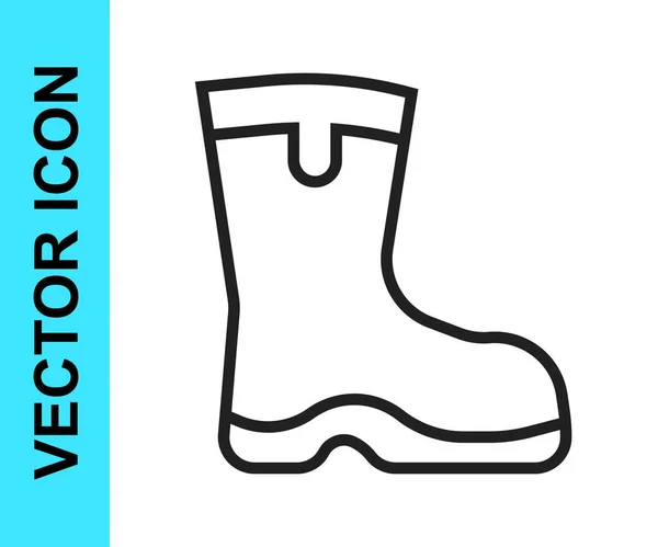 Fekete vonal Horgász csizma ikon elszigetelt fehér háttér. Vízálló gumicsizma. Gumicsizma esős időjáráshoz, horgászathoz, vadászathoz, kertészkedéshez. Vektor — Stock Vector