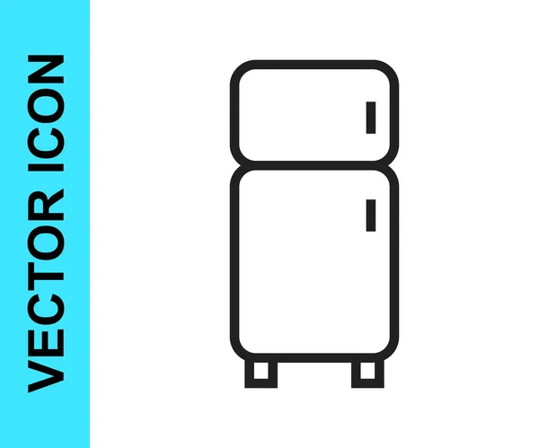 Черная линия Refrigerator значок изолирован на белом фоне. Холодильник-морозильник. Бытовая техника и техника. Вектор — стоковый вектор