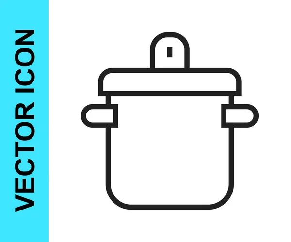 Schwarze Linie Kochtopfsymbol isoliert auf weißem Hintergrund. Kochen oder schmoren Lebensmittel Symbol. Vektor — Stockvektor