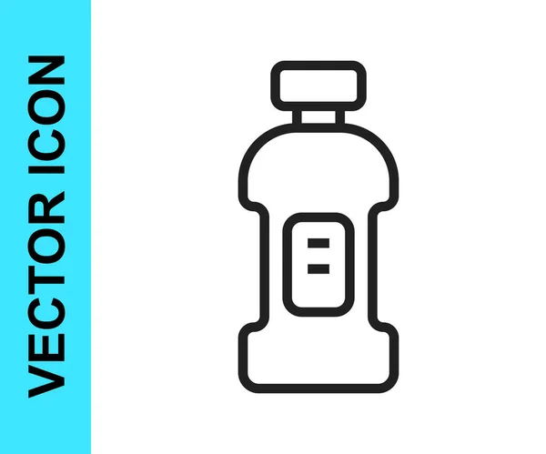 Línea negra Botella de plástico para detergente de lavandería, lejía, líquido lavavajillas u otro icono de agente de limpieza aislado sobre fondo blanco. Vector — Vector de stock