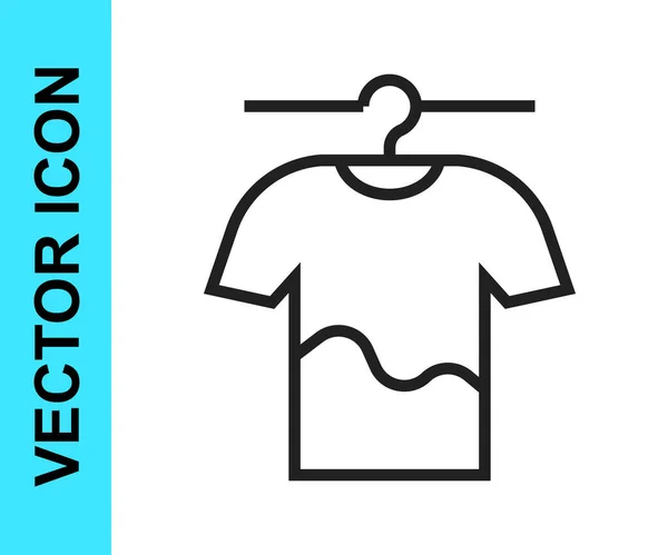 Línea negra Icono de ropa de secado aislado sobre fondo blanco. Camisa limpia. Lave la ropa en una cuerda con pinzas de ropa. Cuidado y limpieza de la ropa. Vector — Vector de stock