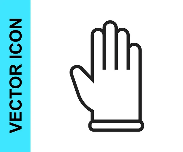 Línea negra Guantes de goma icono aislado sobre fondo blanco. Señal de protección de manos de látex. Símbolo del equipo de limpieza del hogar. Vector — Vector de stock