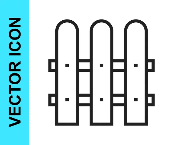 Svart linje Trädgård staket trä ikon isolerad på vit bakgrund. Vektor — Stock vektor
