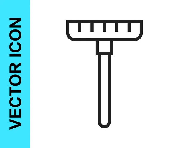 Black line Garden rake icon isolated on white background. Tool for horticulture, agriculture, farming. Ground cultivator. Housekeeping equipment. Vector — Stock Vector