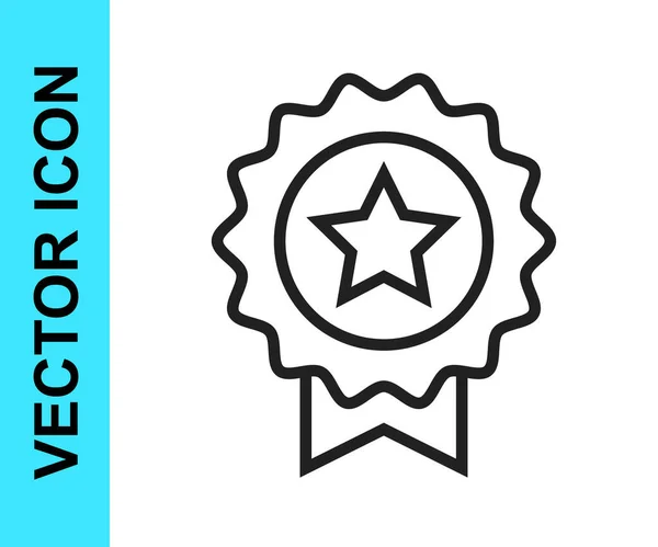 Medalla de línea negra con icono de estrella aislado sobre fondo blanco. Signo de logro del ganador. Medalla de premio. Vector — Vector de stock