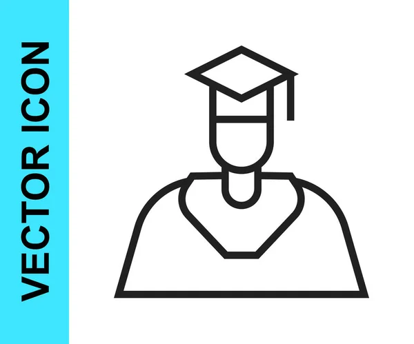 Ligne noire Diplômé et icône de casquette de graduation isolé sur fond blanc. Vecteur — Image vectorielle