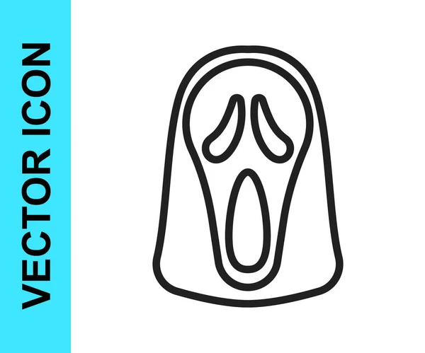 Línea negra Funny and scary ghost mask for Halloween icon isolated on white background. Feliz fiesta de Halloween. Vector — Vector de stock