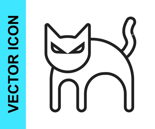 Black line Black cat icon isolated on white background. Happy Halloween party. Vector — стоковый вектор