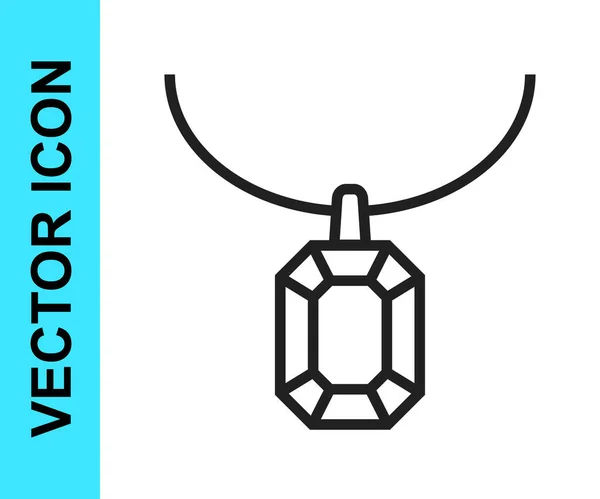 Черная линия Кулон на ожерелье значок изолирован на белом фоне. Вектор — стоковый вектор