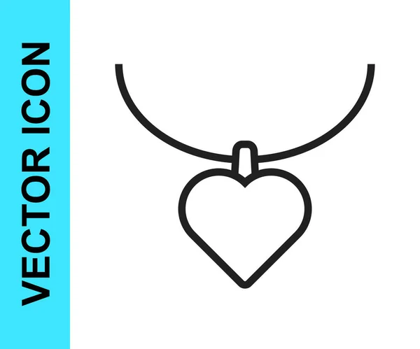 Black line Necklace with heart shaped pendant icon isolated on white background. Jewellery decoration. International Happy Women Day. Vector — Stock Vector