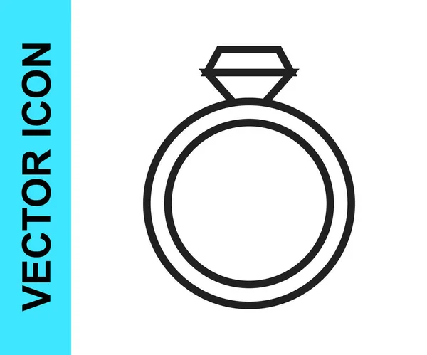Línea negra Icono de anillo de compromiso Diamond aislado sobre fondo blanco. Vector — Archivo Imágenes Vectoriales