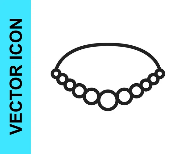 Black line Pearl necklace icon isolated on white background. Vector — Stock Vector