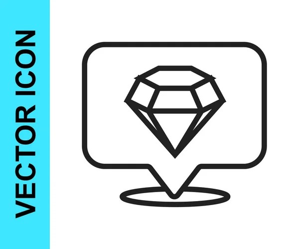 Icono Diamante de línea negra aislado sobre fondo blanco. Símbolo joyería. Piedra de gema. Vector — Vector de stock