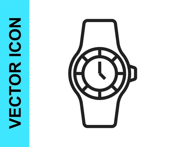 Línea negra Icono del reloj de muñeca aislado sobre fondo blanco. Icono del reloj de pulsera. Vector — Vector de stock