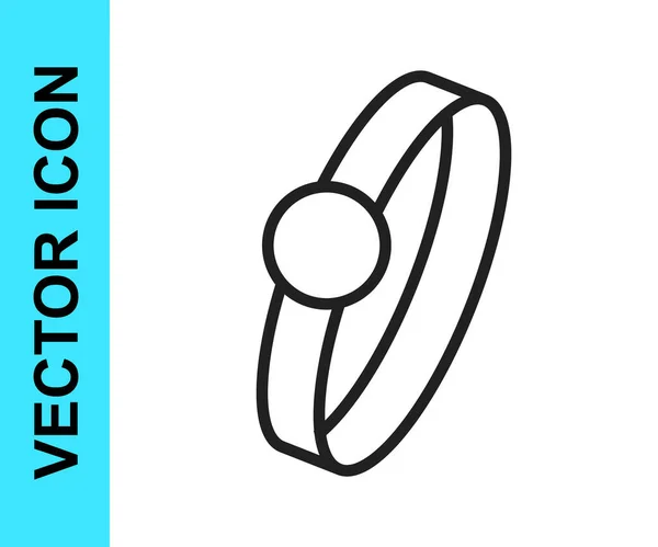 Linha preta ícone anel de noivado diamante isolado no fundo branco. Vetor — Vetor de Stock