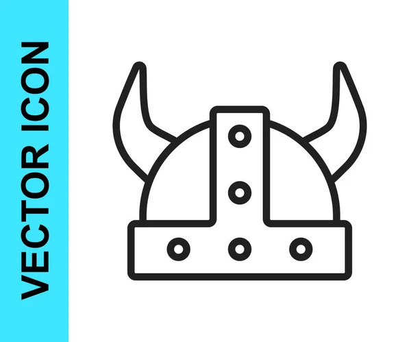 Línea negra Vikingo en casco con cuernos icono aislado sobre fondo blanco. Vector — Vector de stock