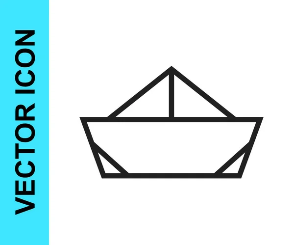 Línea negra Icono de barco de papel plegado aislado sobre fondo blanco. Origami barco de papel. Vector — Archivo Imágenes Vectoriales