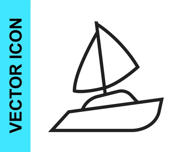 Schwarze Linie Yacht Segelboot oder Segelschiff Symbol isoliert auf weißem Hintergrund. Segel-Boot-Kreuzfahrt. Vektor — Stockvektor