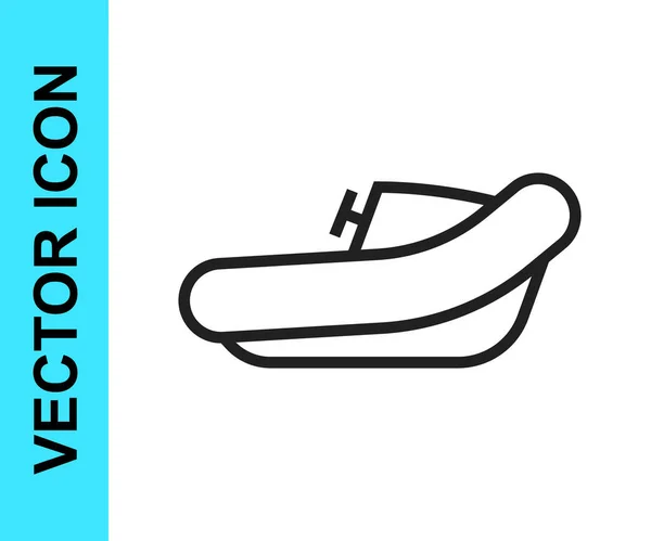 Barco inflable de línea negra con icono del motor fuera de borda aislado sobre fondo blanco. Vector — Vector de stock