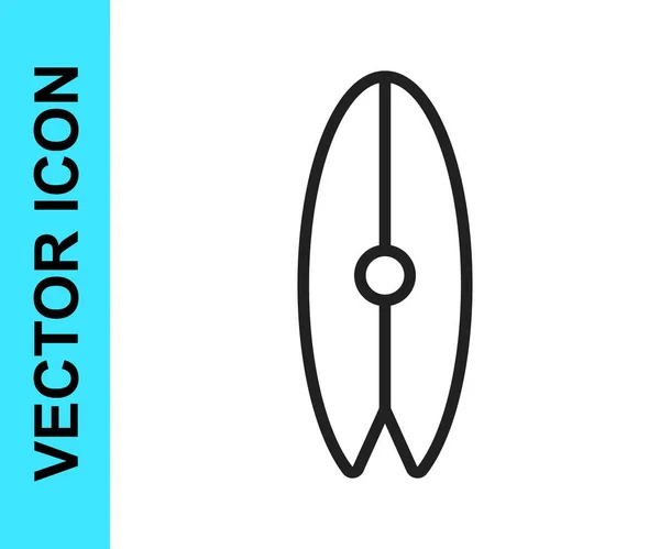 Línea negra Icono de tabla de surf aislado sobre fondo blanco. Tabla de surf. Deporte extremo. Equipamiento deportivo. Vector — Vector de stock