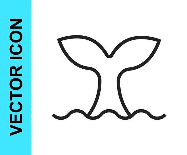Schwarze Linie Wal Schwanz in Ozeanwelle Symbol isoliert auf weißem Hintergrund. Vektor — Stockvektor
