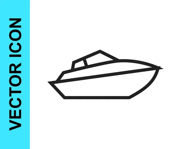 Ligne noire icône Speedboat isolé sur fond blanc. Vecteur — Image vectorielle
