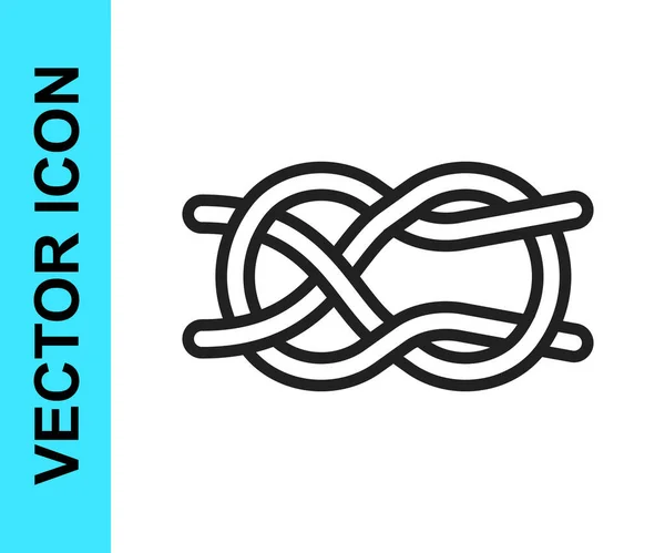 Zwarte lijn Nautische touw knopen pictogram geïsoleerd op witte achtergrond. Touw vastgebonden in een knoop. Vector — Stockvector