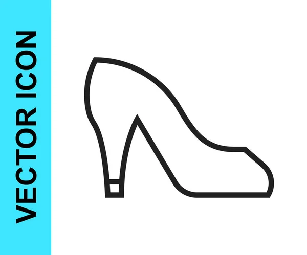 Sapato de mulher de linha preta com ícone de salto alto isolado no fundo branco. Vetor — Vetor de Stock