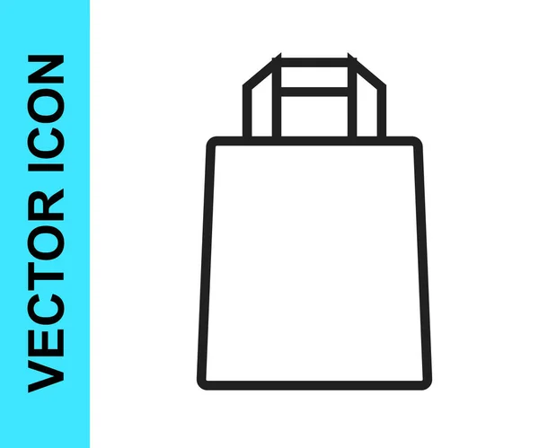 Línea negra Icono de bolsa de compras de papel aislado sobre fondo blanco. Firma del paquete. Vector — Vector de stock