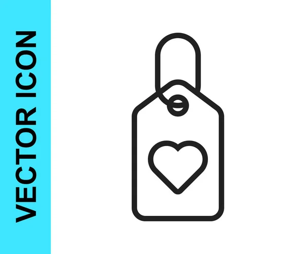 Ligne noire icône d'étiquette de coeur isolé sur fond blanc. Symbole d'amour. Symbole de la Saint Valentin. Vecteur — Image vectorielle