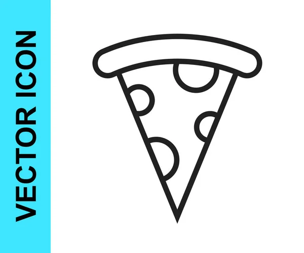 Черная линия Кусок пиццы значок изолирован на белом фоне. Меню быстрого питания. Вектор — стоковый вектор