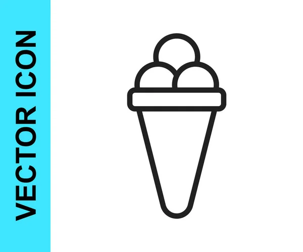 Linha preta Sorvete no ícone de cone de waffle isolado no fundo branco. Símbolo doce. Vetor — Vetor de Stock