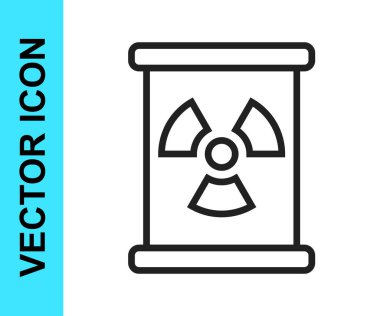 Varil simgesindeki siyah çizgi radyoaktif atık beyaz arka planda izole edildi. Zehirli atık fıçısı. Radyoaktif atık emisyonları, çevre kirliliği. Vektör