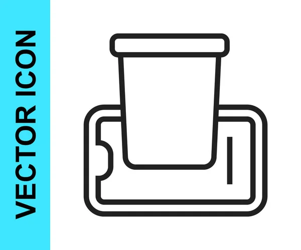 Línea negra Pedido de comida en icono móvil aislado sobre fondo blanco. Pedido por teléfono móvil. Restaurante concepto de entrega de comida. Vector — Vector de stock