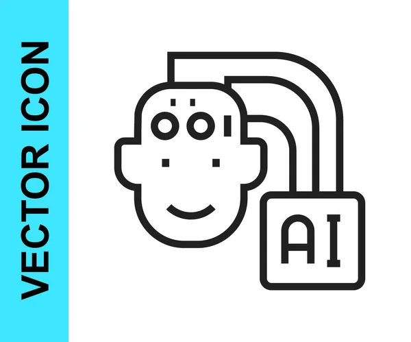 Ligne noire icône robot humanoïde isolé sur fond blanc. Intelligence artificielle, apprentissage automatique, cloud computing. Vecteur — Image vectorielle