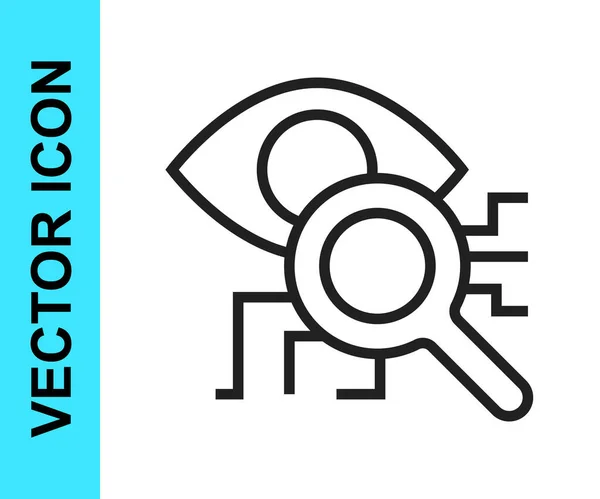 Línea negra Icono de exploración ocular aislado sobre fondo blanco. Exploración retiniana. Ojo escáner. Comprobación de seguridad. Signo cibernético. Vector — Vector de stock