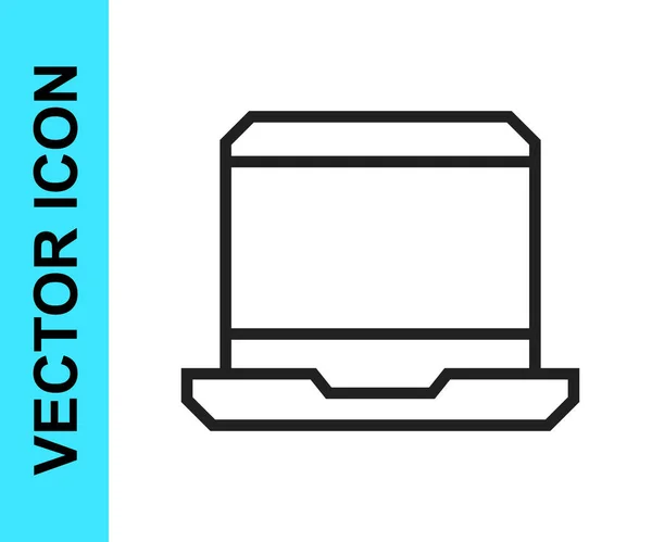 Fekete vonal Laptop ikon elszigetelt fehér háttér. Számítógépes füzet üres kijelzővel. Vektor — Stock Vector