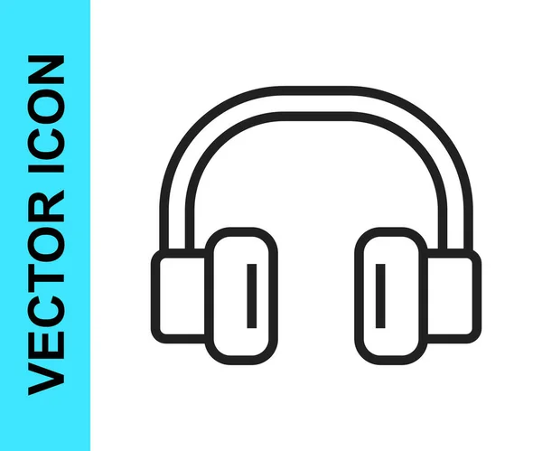 Black Line Kopfhörer Symbol isoliert auf weißem Hintergrund. Kopfhörer. Konzept zum Hören von Musik, Service, Kommunikation und Bedienung. Vektor — Stockvektor