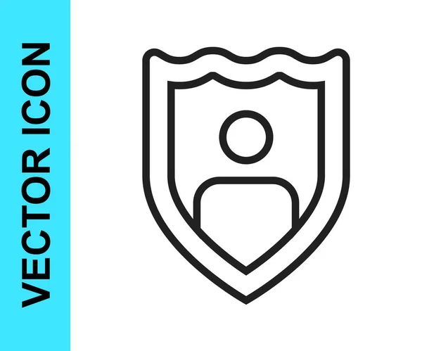 Línea negra Seguro de vida con icono de escudo aislado sobre fondo blanco. Seguridad, seguridad, protección, concepto de protección. Vector — Vector de stock