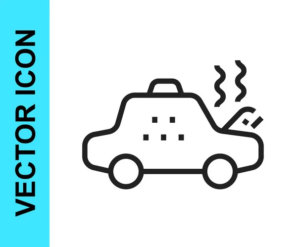 Schwarze Linie Gebrochenes Taxi-Auto-Symbol isoliert auf weißem Hintergrund. Vektor — Stockvektor