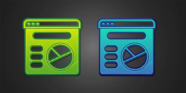 Icono de infografía gráfico Pie verde y azul aislado sobre fondo negro. Signo de diagrama gráfico. Vector — Vector de stock