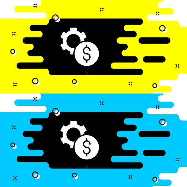 Engranaje blanco con símbolo de dólar icono aislado sobre fondo negro. Icono conceptual de negocios y finanzas. Vector — Archivo Imágenes Vectoriales