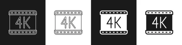 Definir filme 4k, fita, ícone de quadro isolado em fundo preto e branco. Vetor —  Vetores de Stock