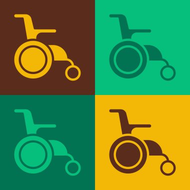 Özürlü kişi simgesi için Pop Art Wheelchair renk arkaplanında izole edildi. Vektör