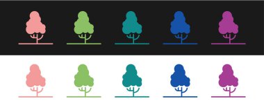 Meyve ağacı simgesini siyah ve beyaz arkaplanda izole et. Tarım fabrikası. Organik tarım ürünü. Meyve bahçesi. Bahçe teması. Vektör