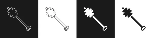 Set Honey Dipper Stick Symbol isoliert auf schwarzem und weißem Hintergrund. Honiglöffel. Vektor — Stockvektor