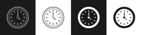 Establecer icono del reloj aislado sobre fondo blanco y negro. Símbolo de tiempo. Vector — Vector de stock